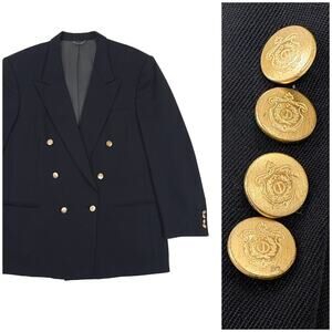 Vintage Christian Dior Monsieur 46L Black Double Breasted Sport Coat Blazer Men